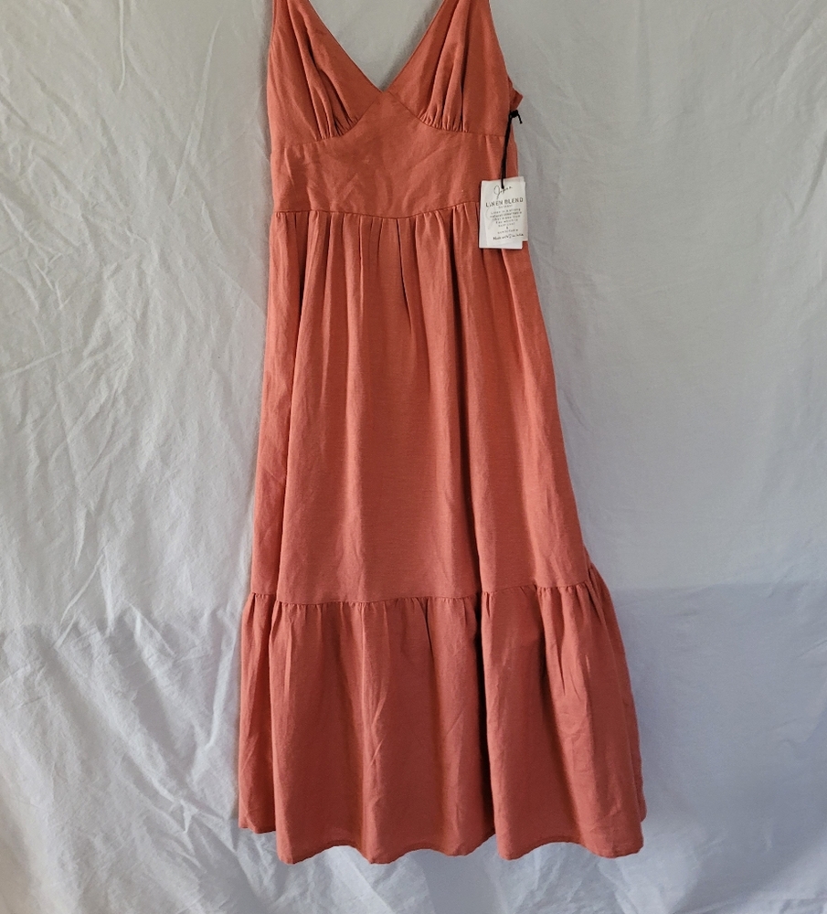 NWT Japna Linen Blend Elegant Coral Sleeveless Midi Dress